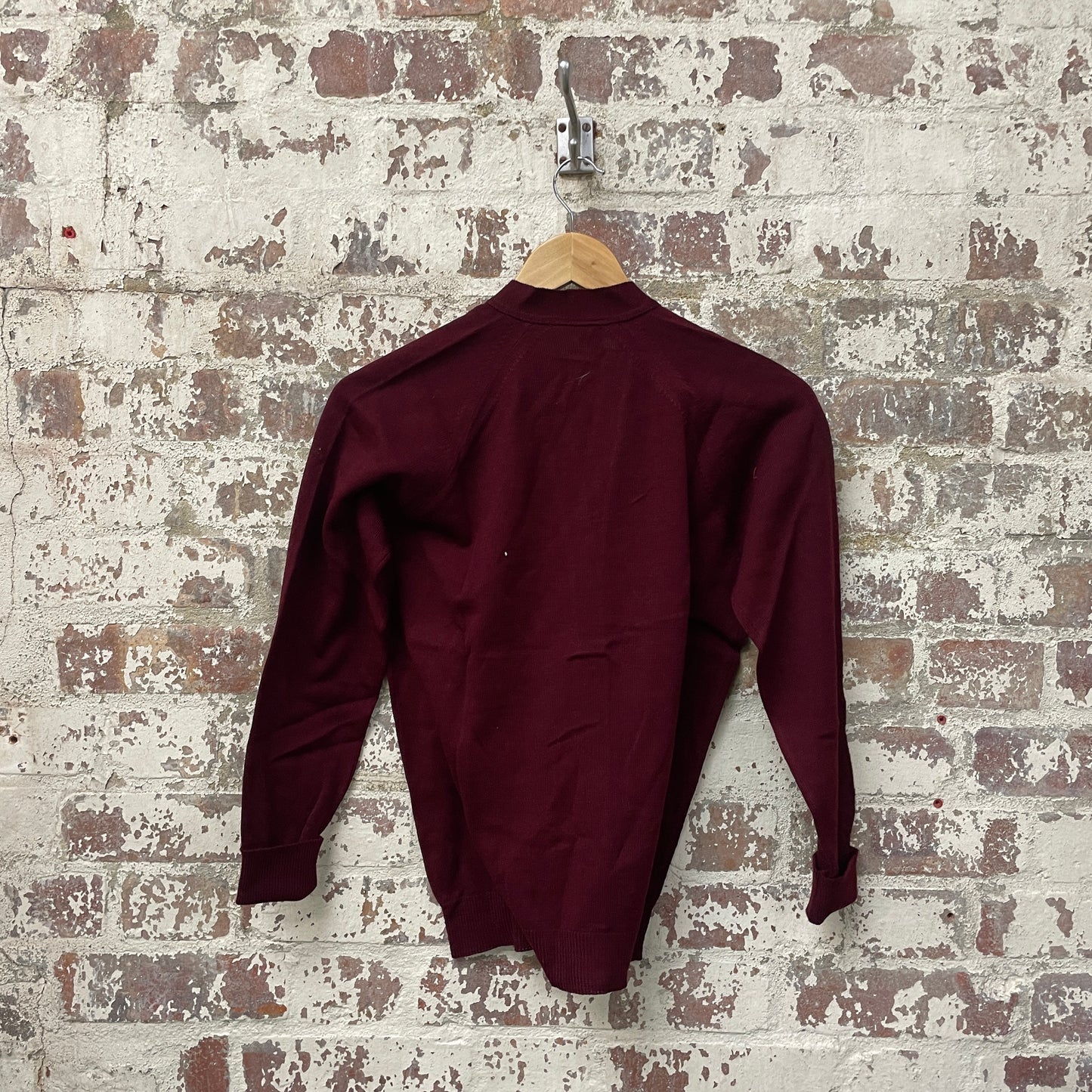 Vintage 1960s 1970s Maroon Knitted Cardigan Jumper