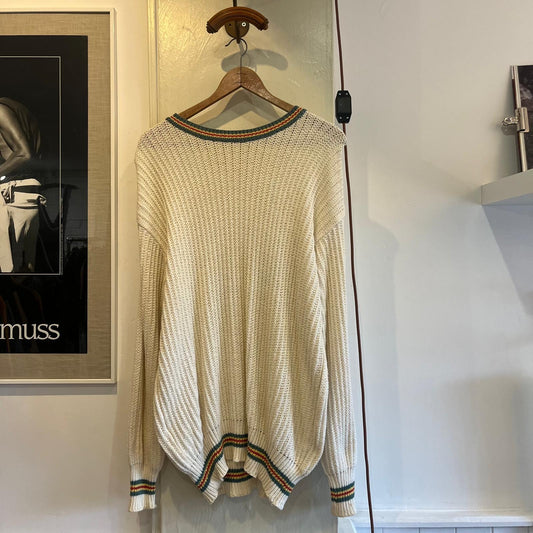 1970s 1980s Cream Fred Perry Knitted Jumper with Detailed Neck