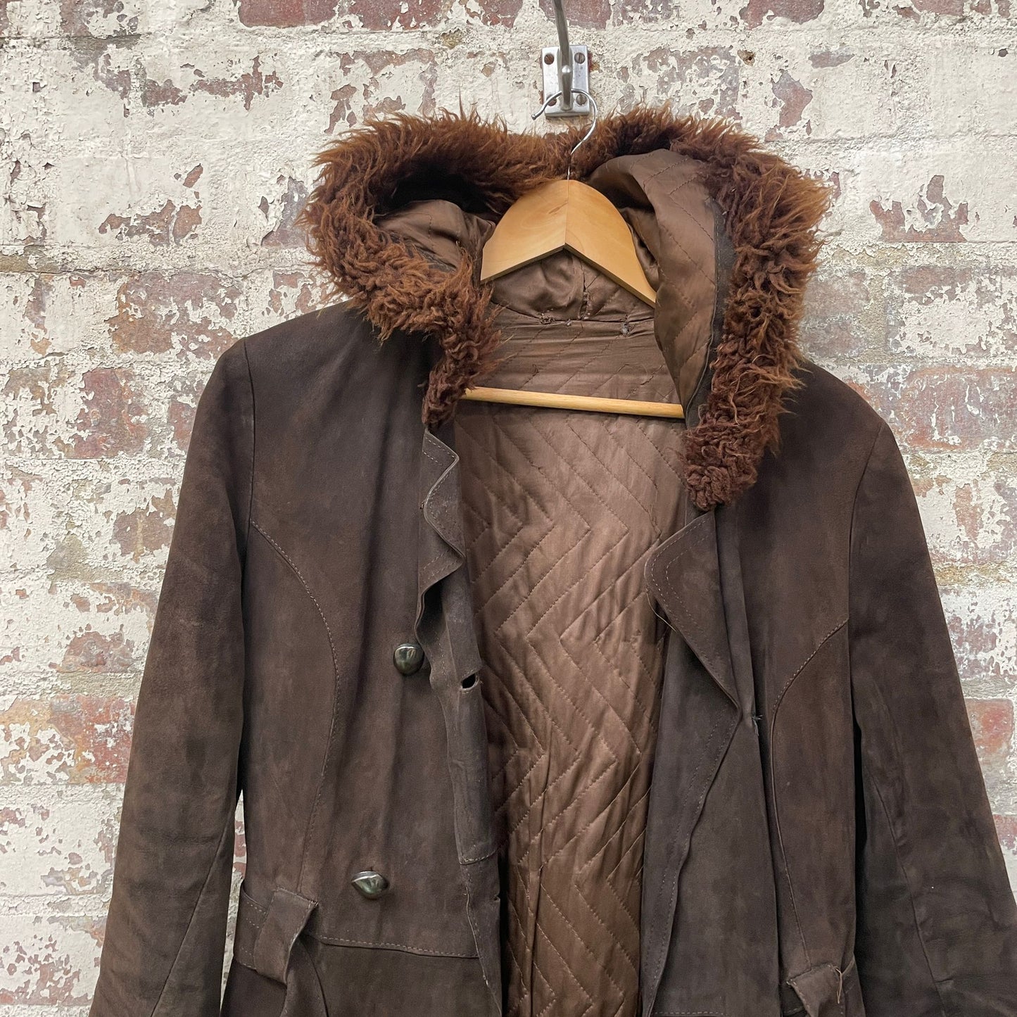 Vintage 1970s 1980s Brown Leather Afghan Jacket Coat