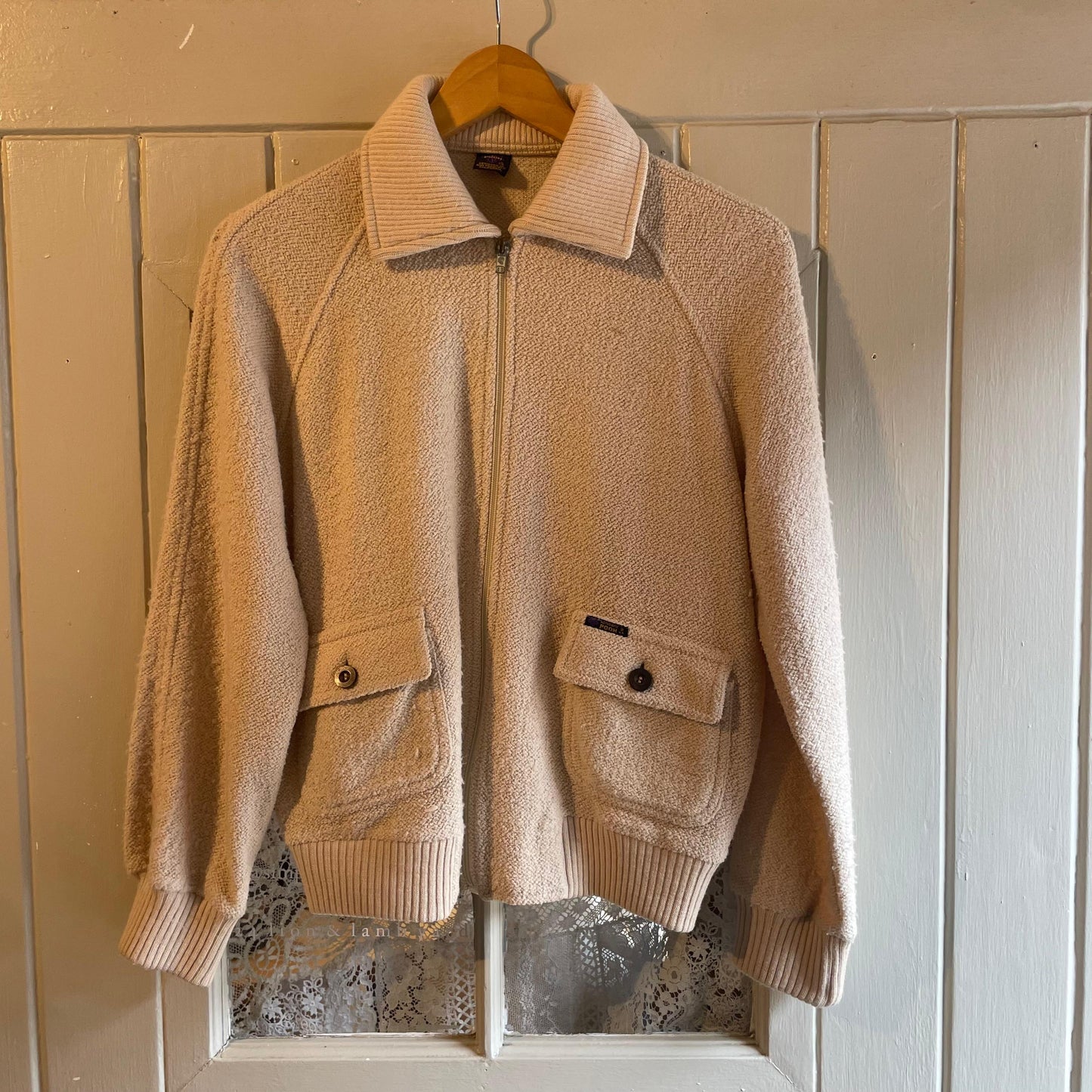 1970s Beige 'Pooh' Knitted track Top Jacket