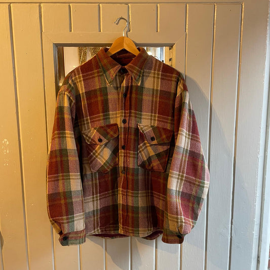1970s Red Checkered Wool Lined Jacket Shirt
