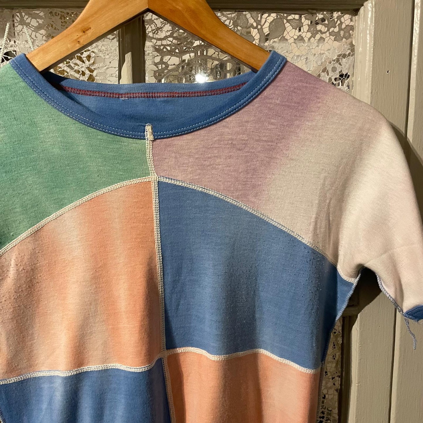 1970s Pastel Block Colour Blouse T-Shirt