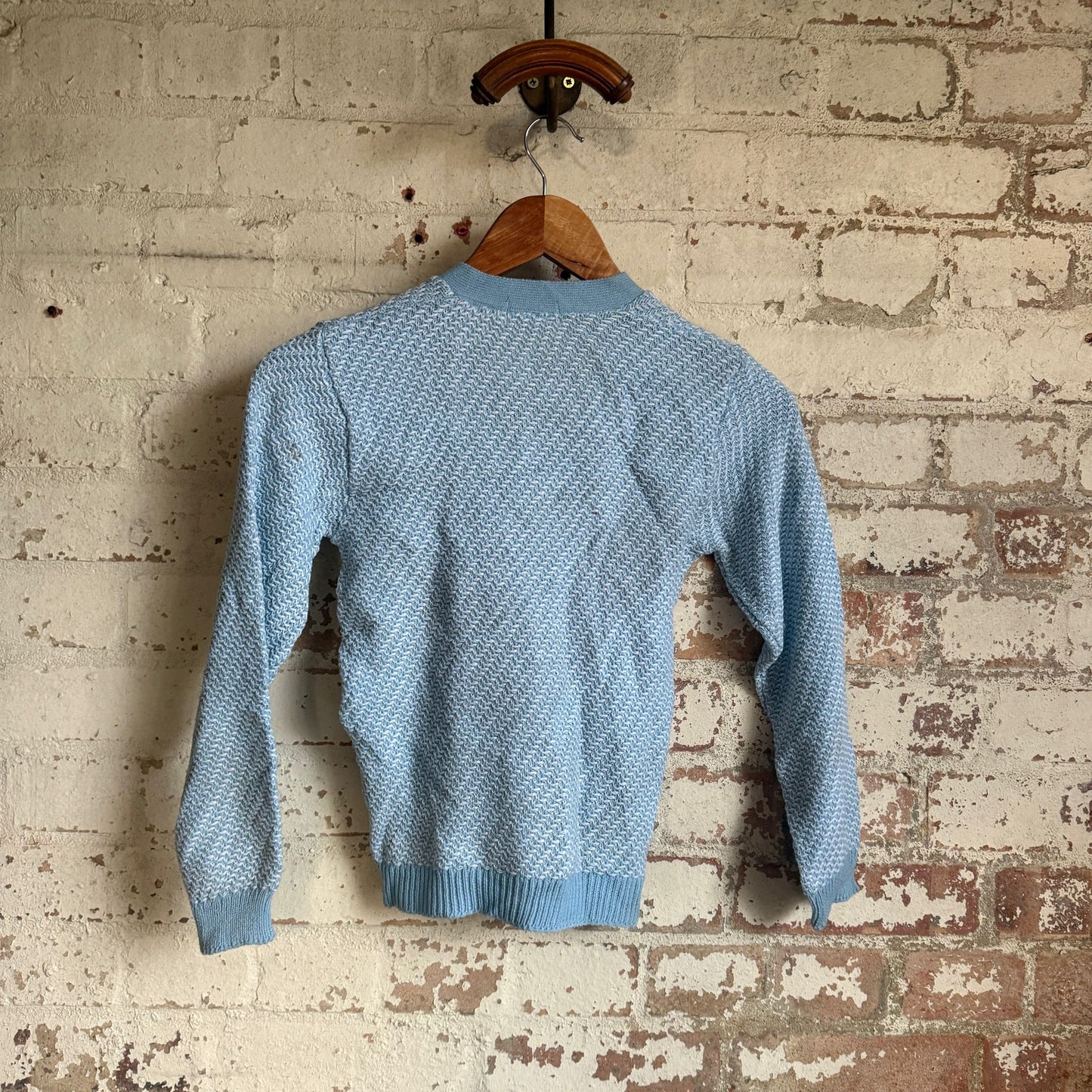 1970s Light Blue Knitted V-Neck Jumper