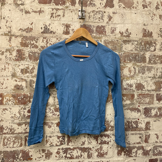 Vintage 1970s 1980s Blue Long Sleeve Top