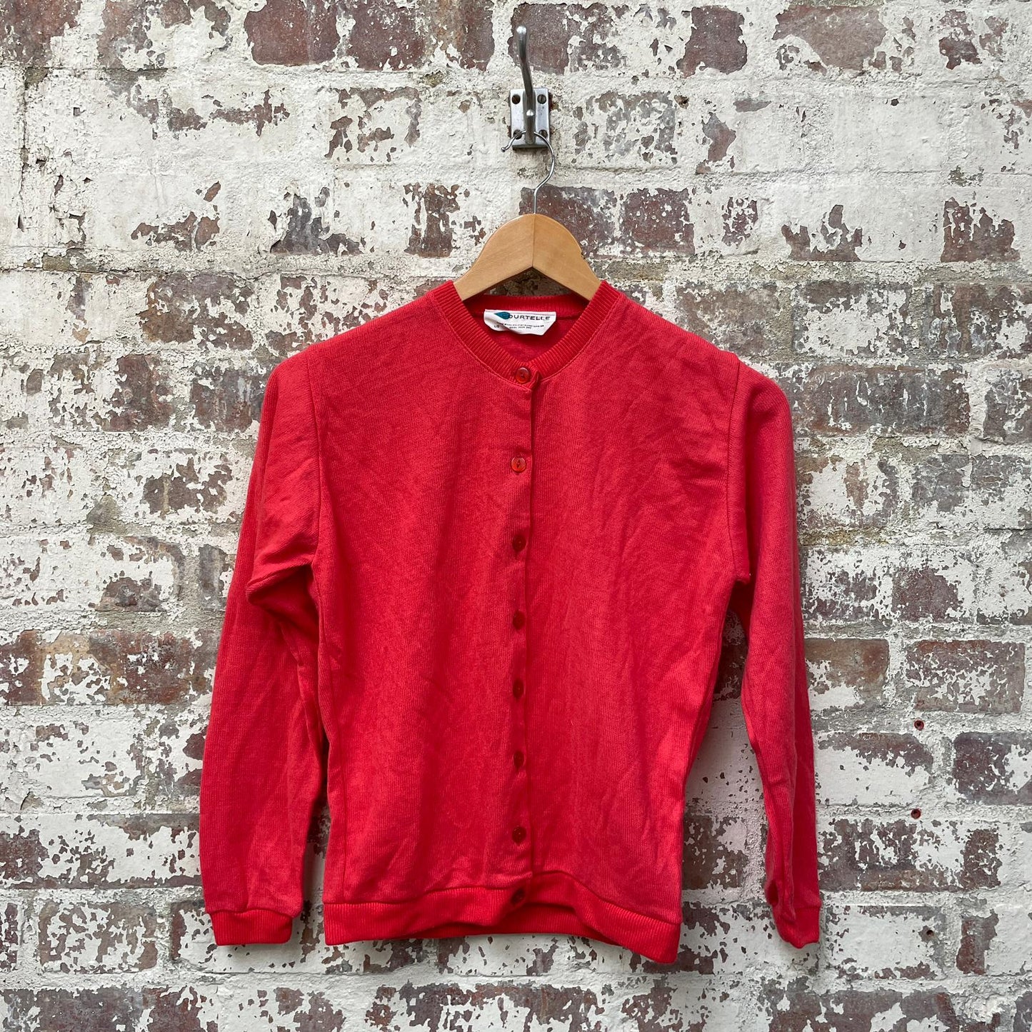 Vintage 1970s 1980s Red Button Up Knitted Cardigan Jumper