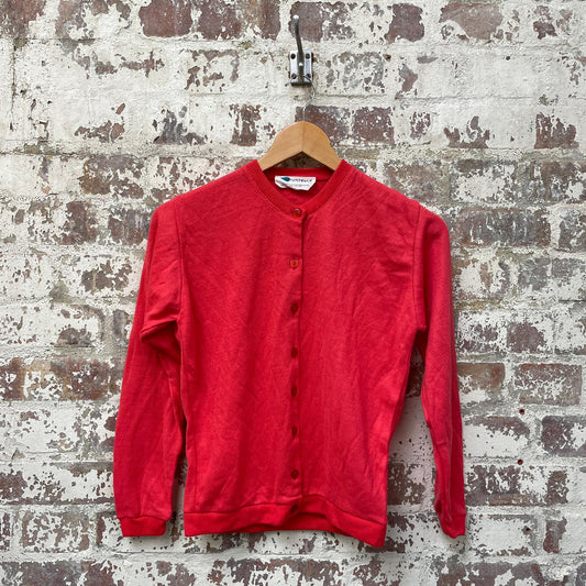 Vintage 1970s 1980s Red Button Up Knitted Cardigan Jumper