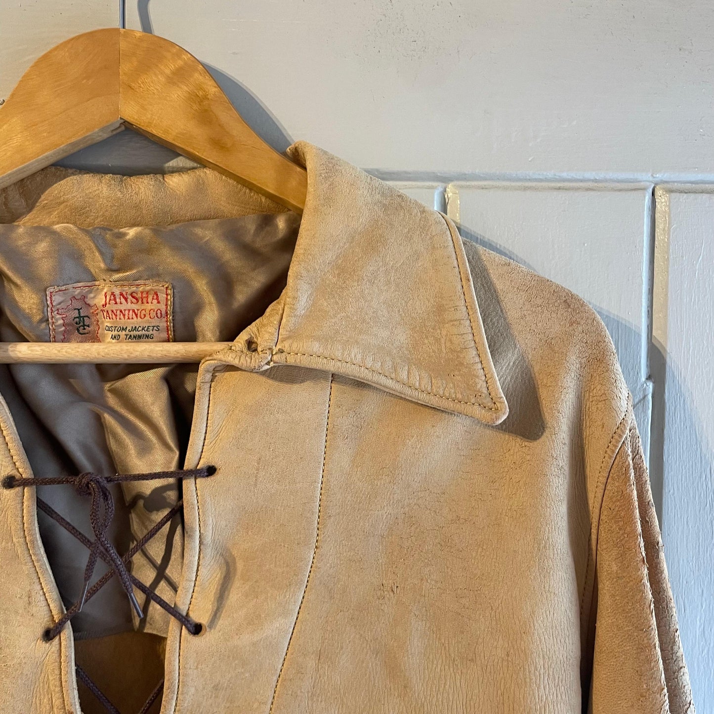 1950s Beige Fringe Leather Western Pullover Jacket Smock