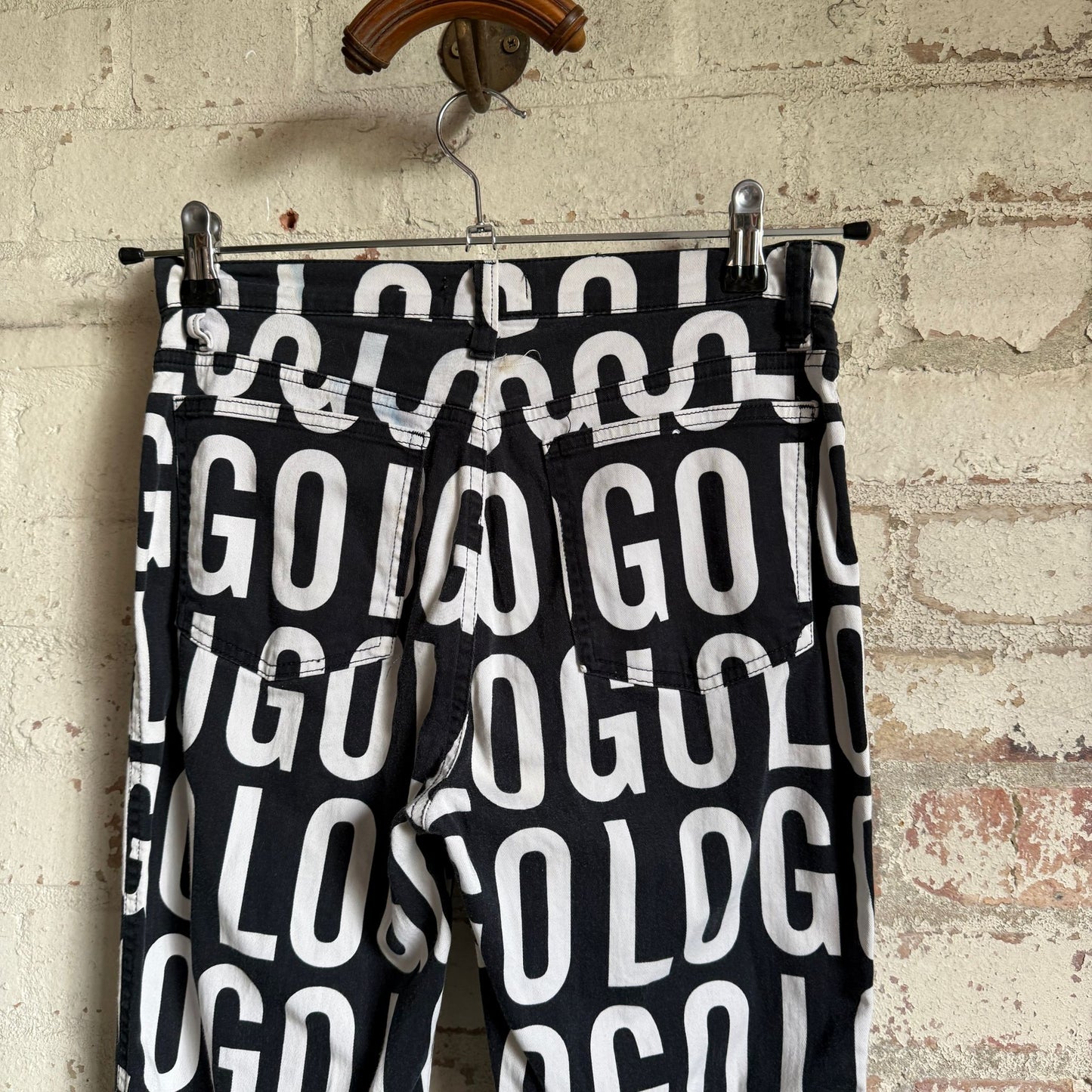 1990s Moschino Print 'Logo' Trousers