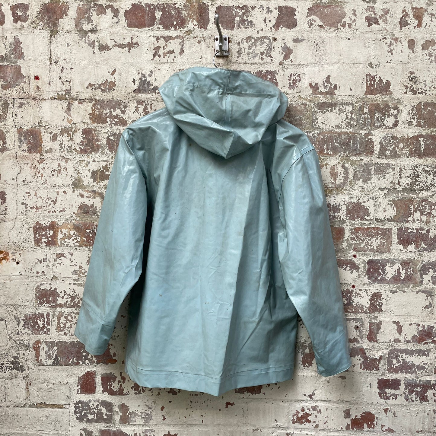 Vintage 1950s 1960s Blue PVC Fisherman Smock Jacket