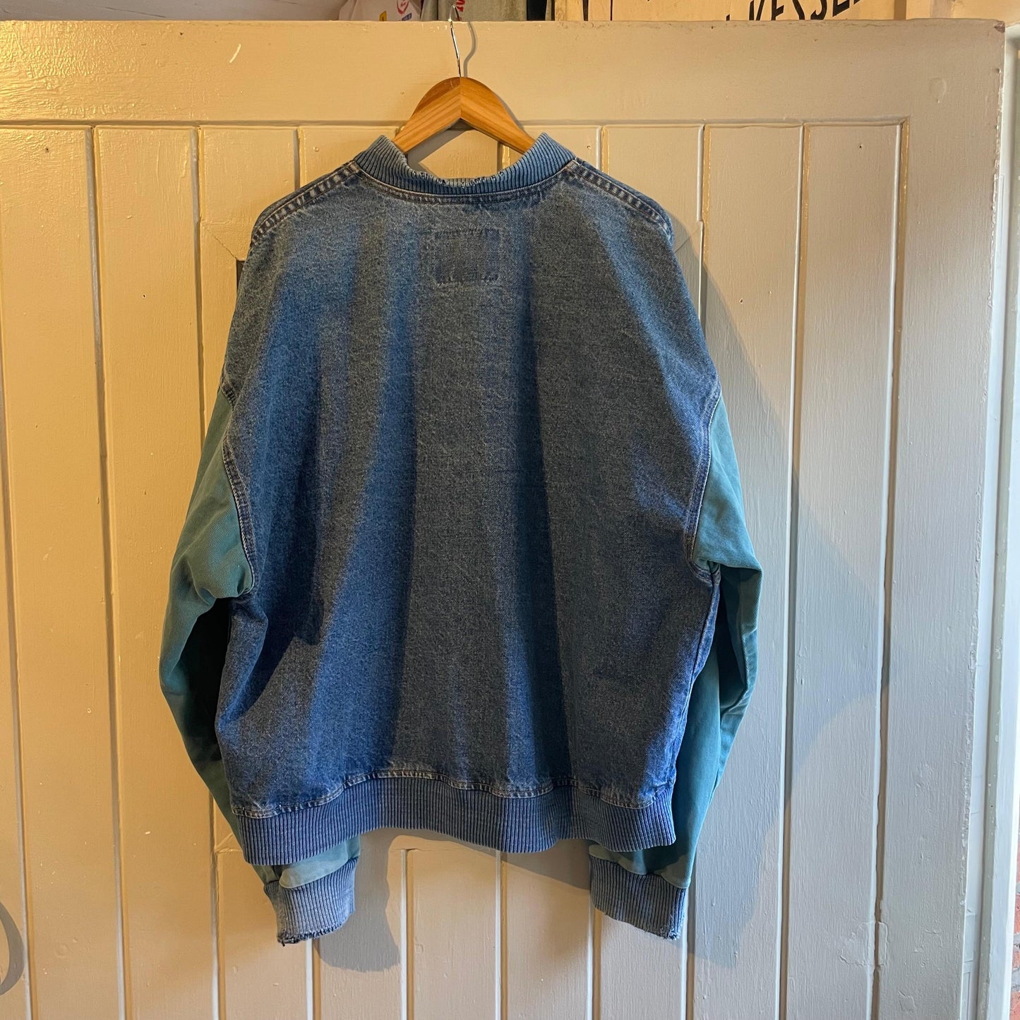 1990s Blue Denim Embroidered Varsity Jacket