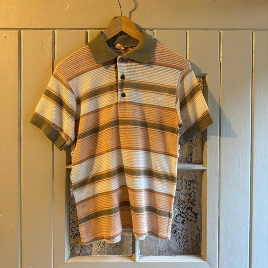 1970s Pastel Colour Netting Polo Shirt Top