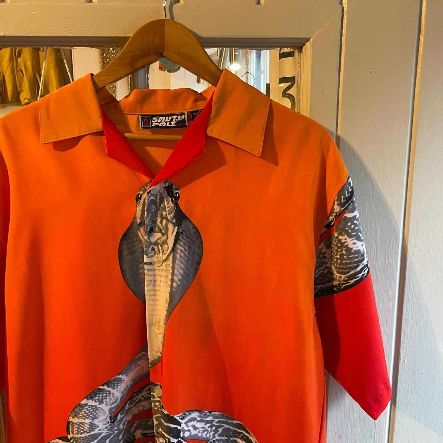 2000s Y2K Orange South Pole Graphic Button Shirt