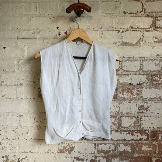 1970s White Knitted Vest T-Shirt Top