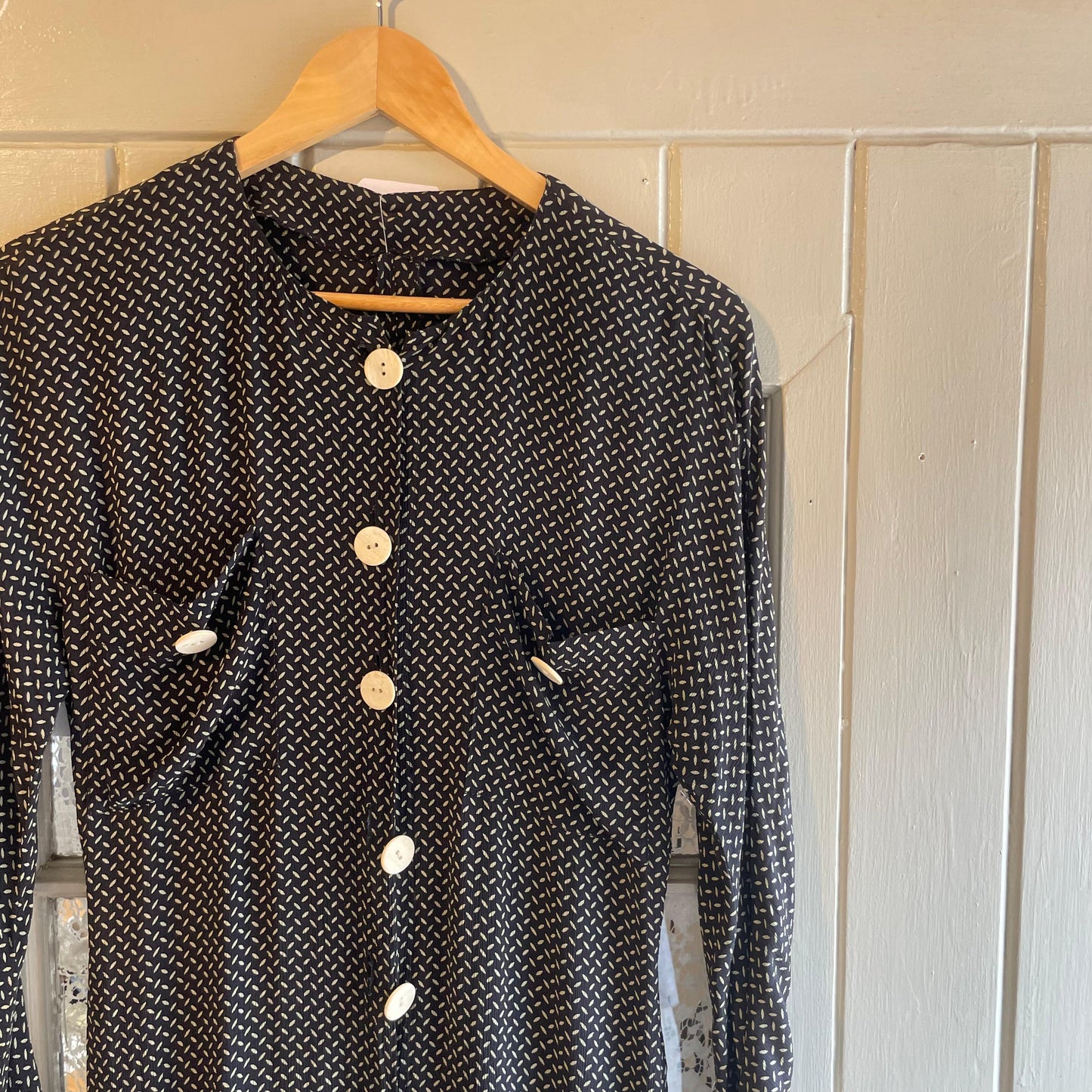 1940s Black Spotted Rayon Dress