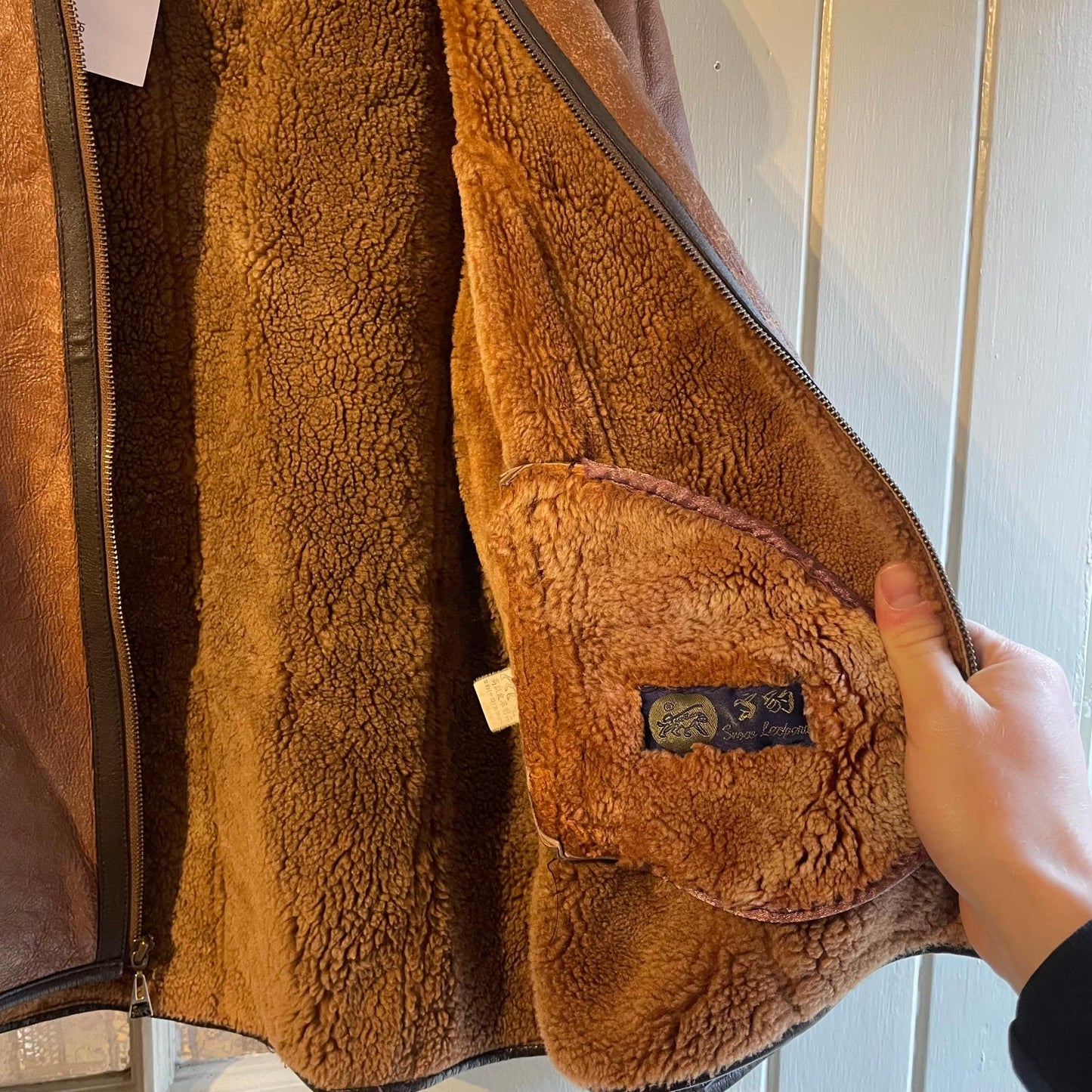 1980s Brown Leather Shearling Sheepskin Flight Jacket Coat