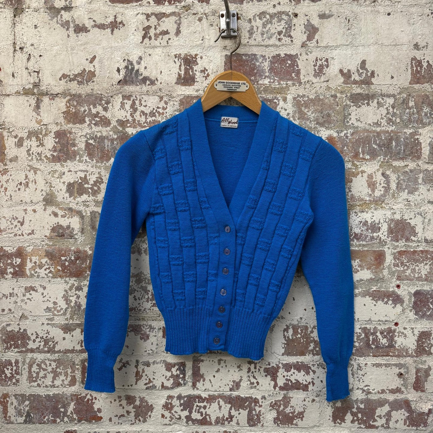 1950s Blue Wool Knit Cardigan Jumper