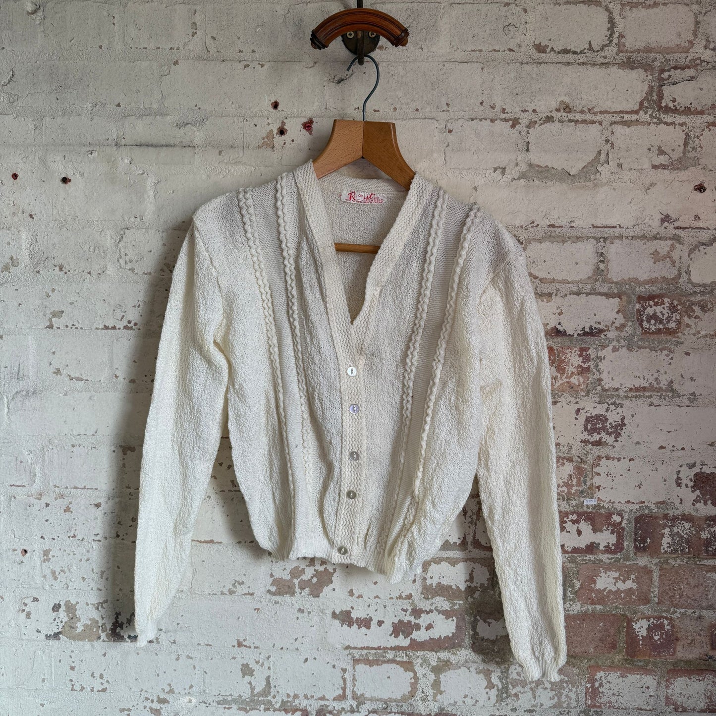 1940s White Knitted Button Up Cardigan Jumper