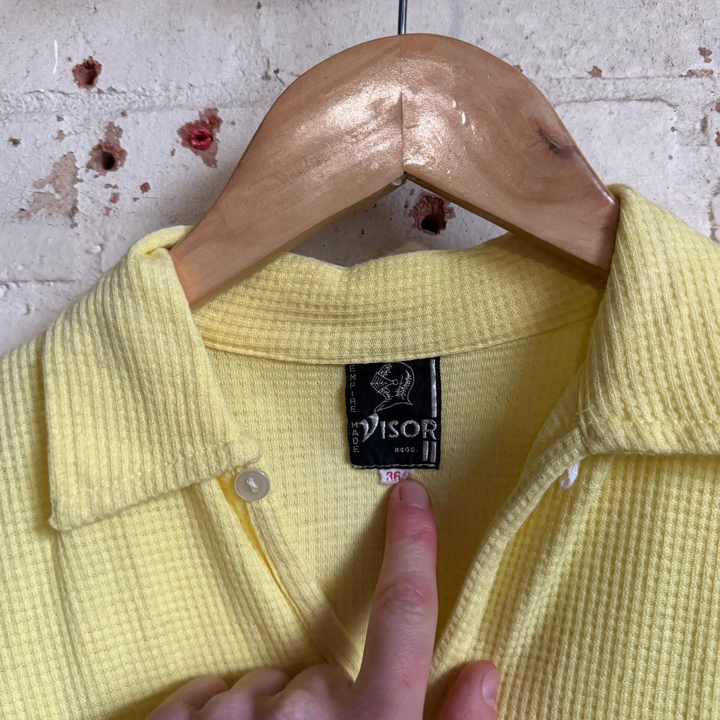 1970s Yellow Waffle Knitted British Polo Shirt Top