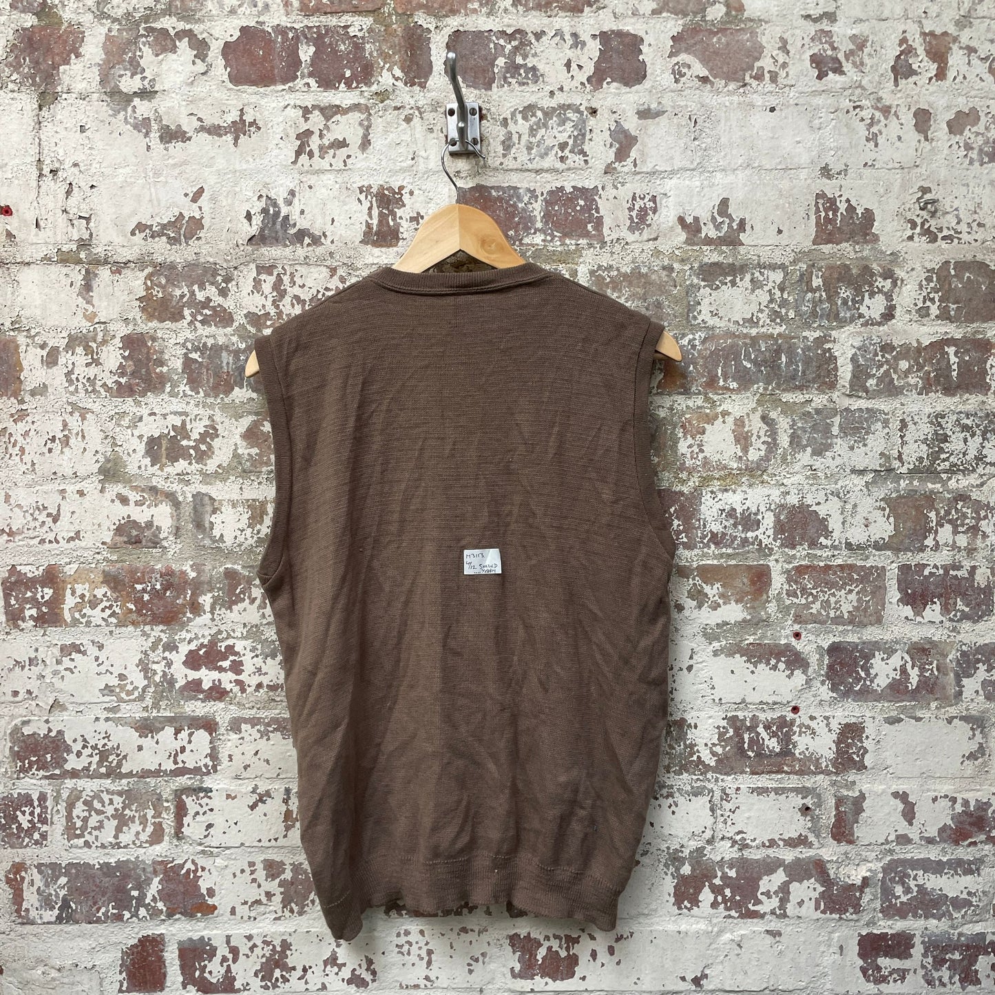 Vintage 1970s 1980s Brown Beige Knitted Tank Top Sweater Vest Jumper