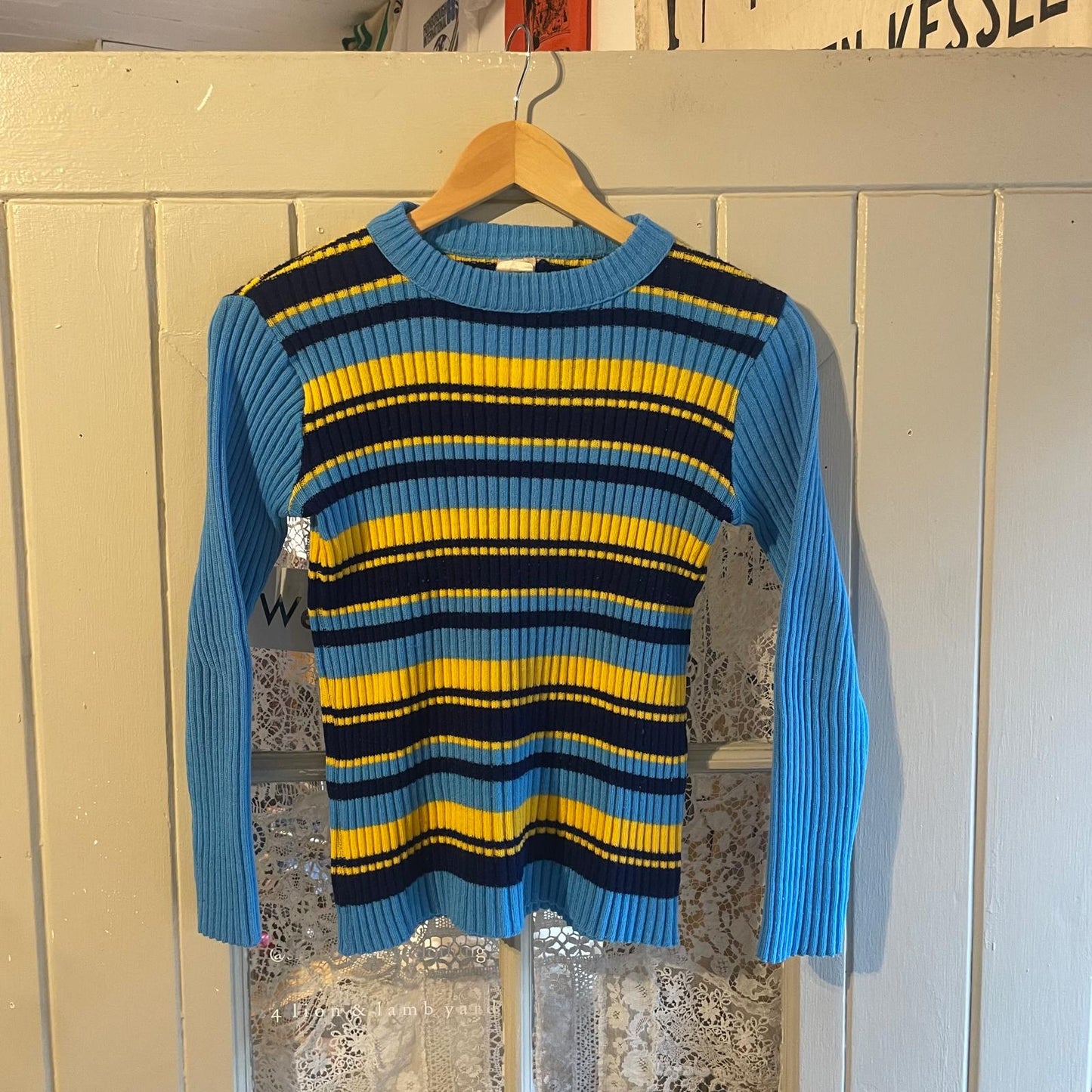 1970s Blue Striped Knitted Jumper