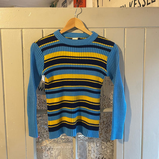 1970s Blue Striped Knitted Jumper