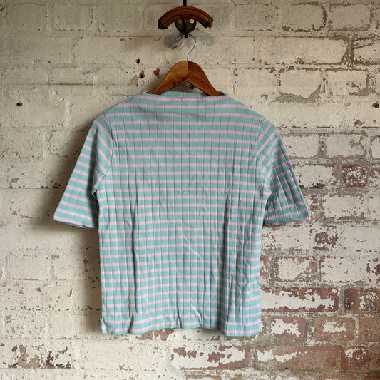 1970s Green and Pink Striped Short Sleeve T-Shirt