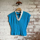 1950s Blue White Collared Sweatshirt Vest