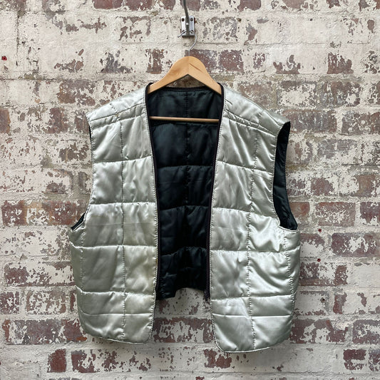 Vintage 1980s 1990s Silver Liner Padded Puffer Gilet Jacket