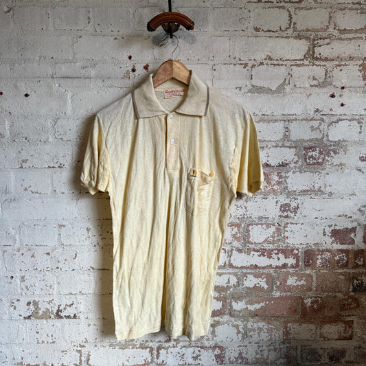 1970s Pale Yellow Unusual British Polo Shirt Top