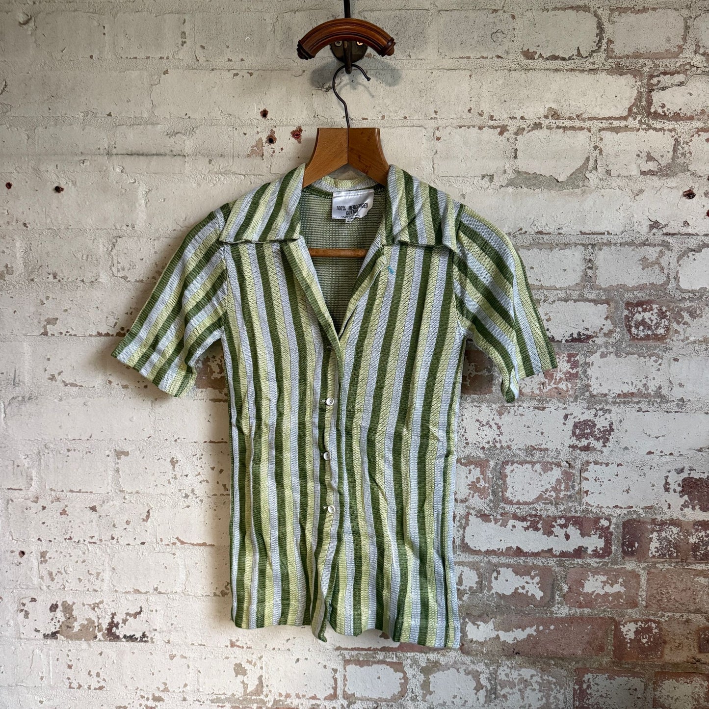1970s Short-Sleeved Green Striped Shirt