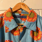 1990s Blue Ringspun Sunflower Print Button Shirt
