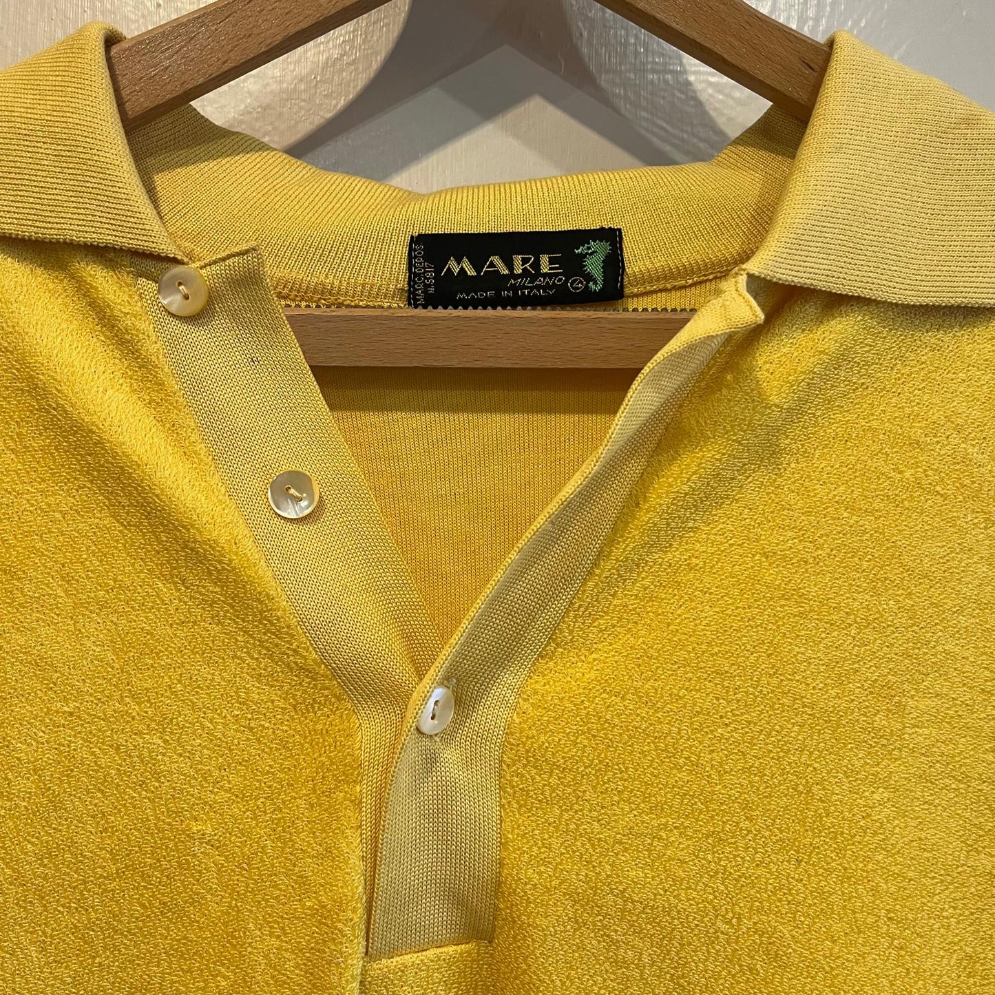 Vintage 1970s 1980s Yellow Towelling Polo Shirt Top