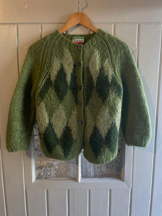 1960s Green Mohair Italian Knitted Cardigan Jumper