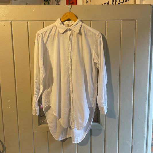 1960s White British Linen Button Up Shirt