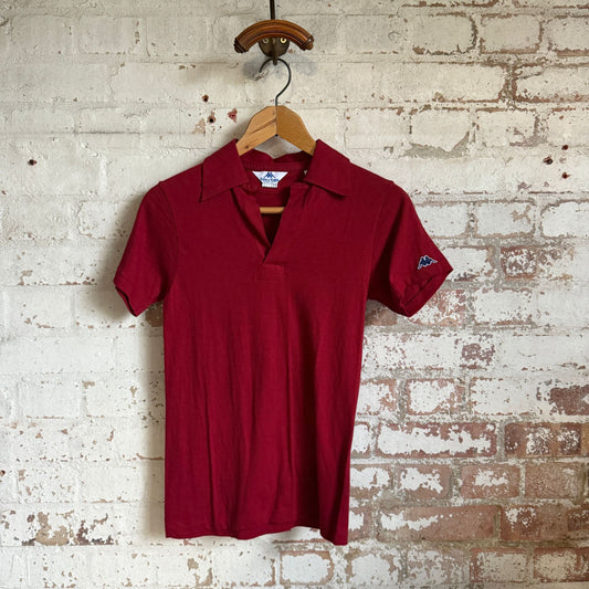 1970s Dark Red Kappa Knitted Polo Shirt