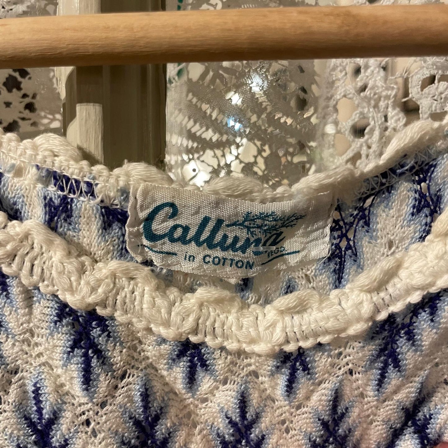 1970s White and Blue Knitted Vest Blouse