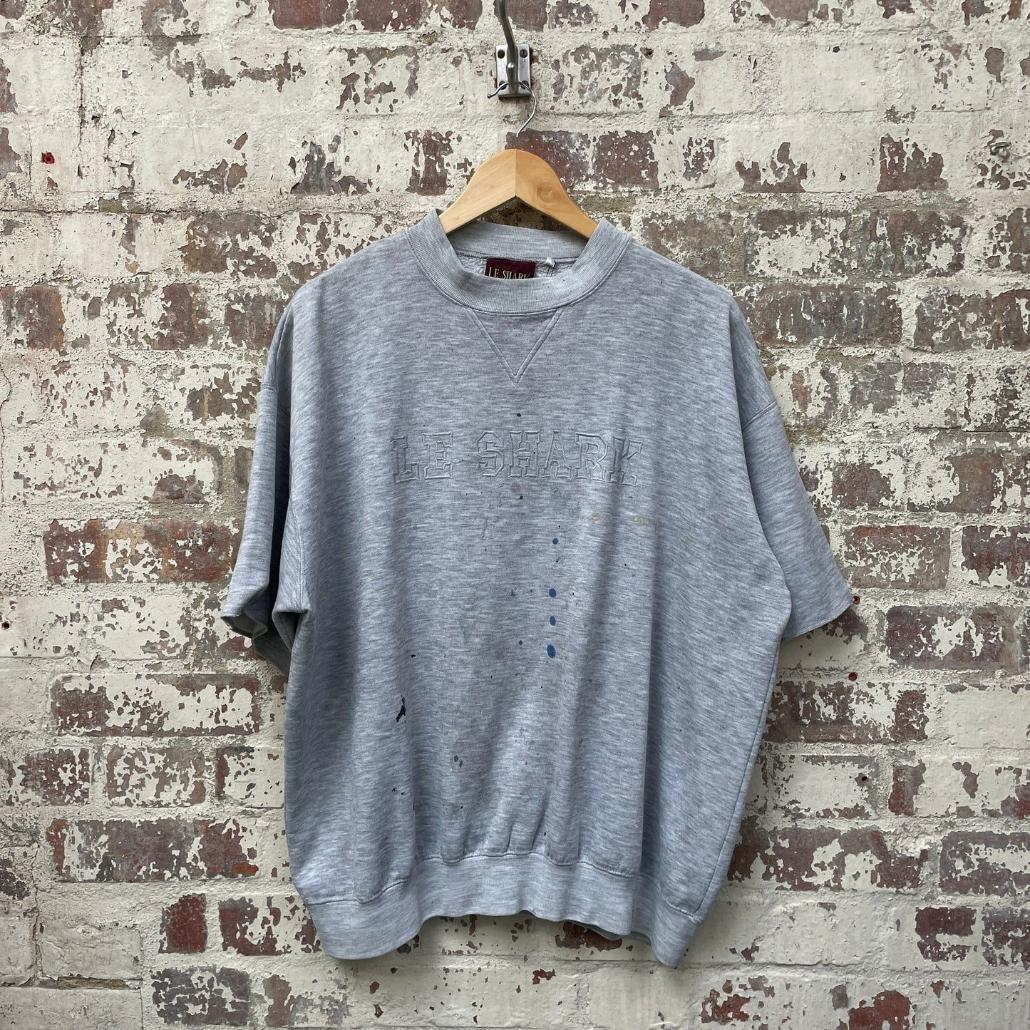 Vintage 1980s 1990s Grey Distressed painter Cut Off Sweatshirt Jumper