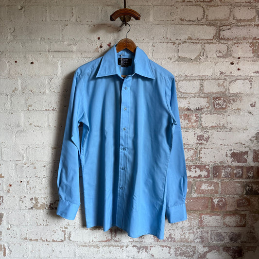 1970s Blue Dagger Collar Button Up Shirt