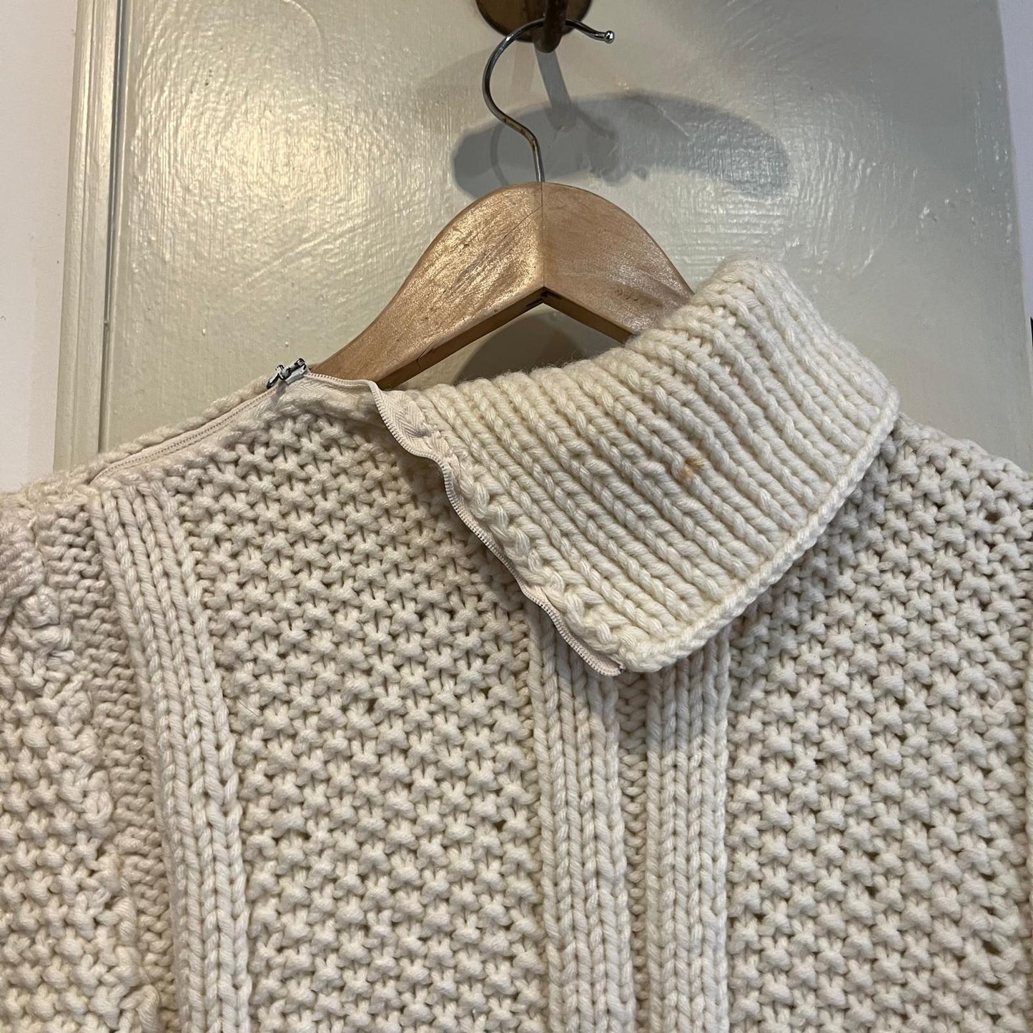 1970s 1980s Cream Knitted Zip Jumper